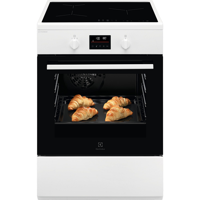 Cuisinière induction Electrolux EKI668900W, 3 foyers, four pyrolyse 57 L, chaleur tournante pulsée, blanc