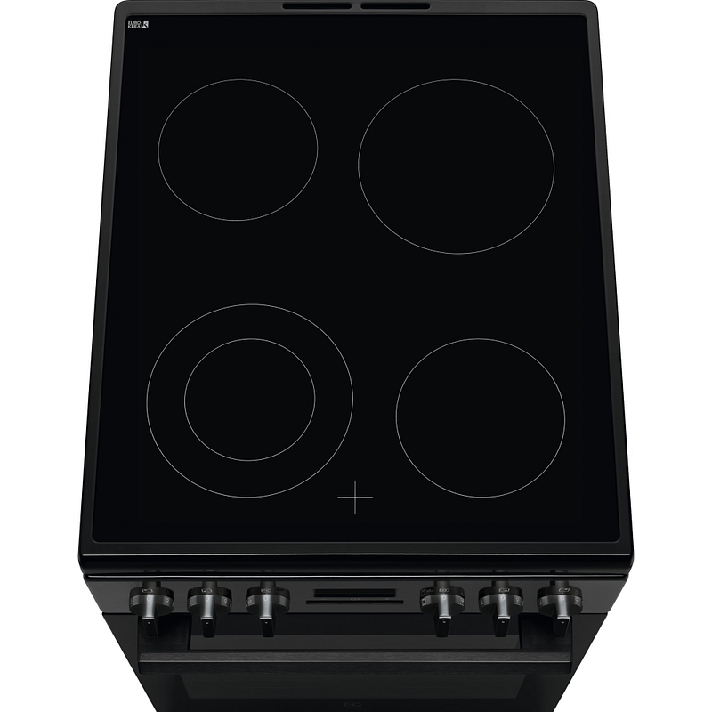 Cuisinière vitrocéramique Electrolux EKR524200K, 4 foyers, four multifonction 57 L, nettoyage catalyse, noire