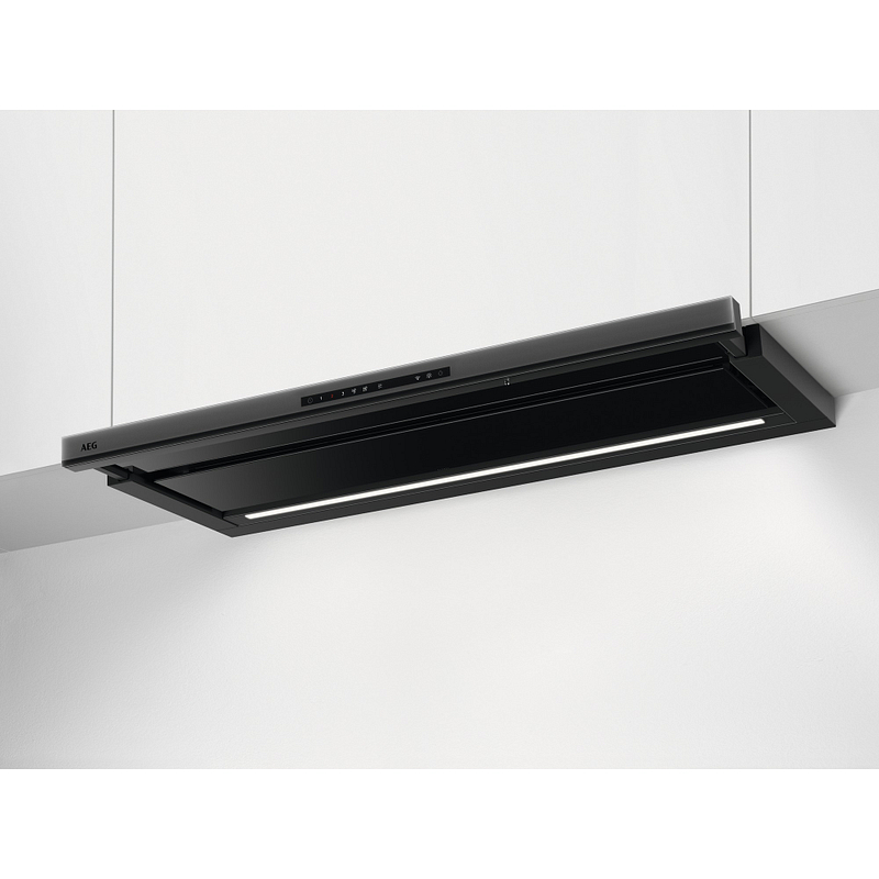 Hotte tiroir escamotable AEG NDP869PT, 90 cm, noire, 3 vitesses plus 2 intensives, éclairage LED, classe A++