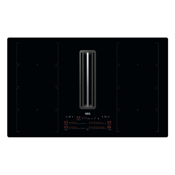 Plaque induction avec hotte aspirante AEG CCE84779CB, 83 cm, 4 zones, Double FlexiBridge, filtre 2-en-1, Wi-Fi