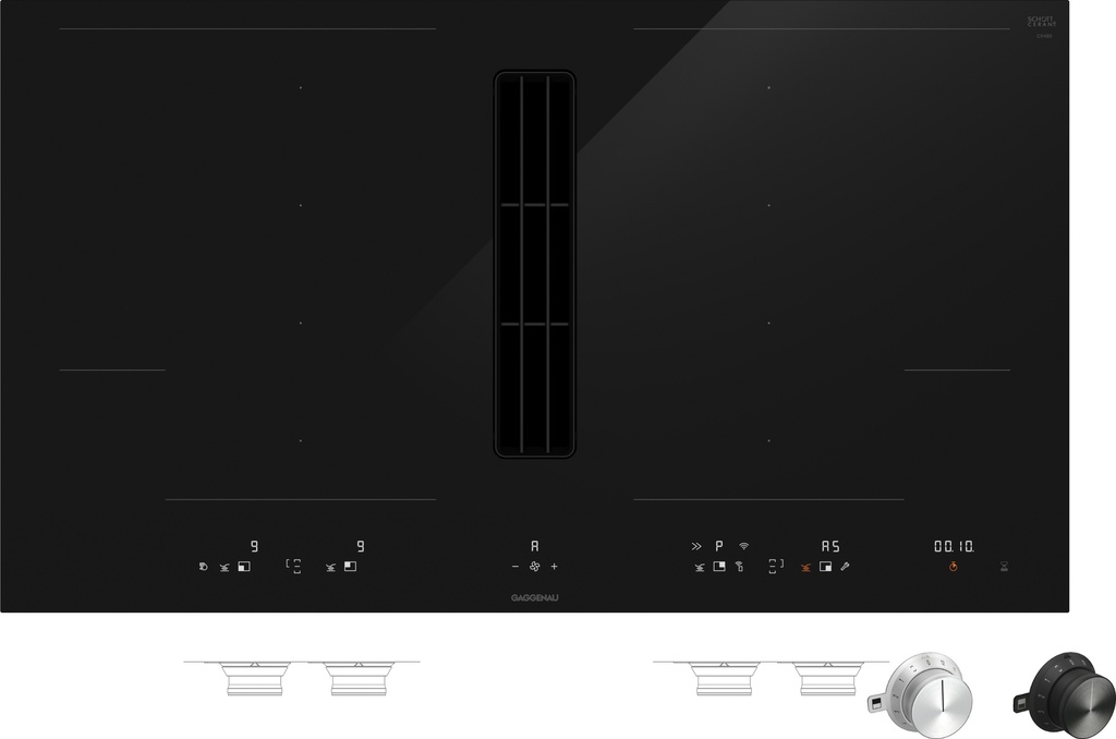 Table de cuisson flex induction Gaggenau CV492105, ventilation intégrée, classe énergétique A, 2 zones de cuisson