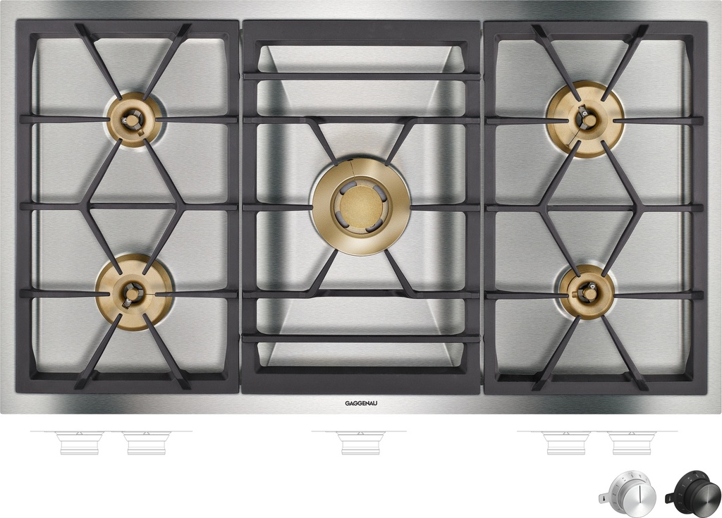 Plaque gaz Vario Domino Gaggenau VG491115F, 90 cm, 5 brûleurs, cadre inox massif, allumage automatique