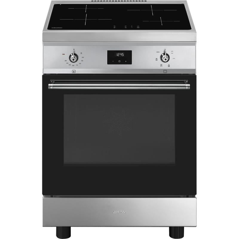 Cuisinière induction Smeg C6IMXT2, 4 zones, four 70 L, 6 fonctions, nettoyage vapeur, classe A