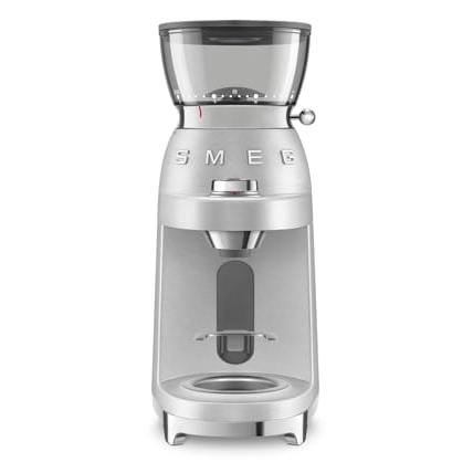 Moulin à café Smeg CGF02SSEU, meule conique, 65 réglages de mouture, réservoir 240 g, 150 W, aluminium