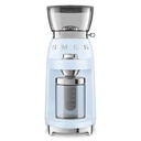 Moulin à café Smeg CGF03PBEU, 15 réglages de mouture, réservoir 240 g, meule conique, 150 W, bleu