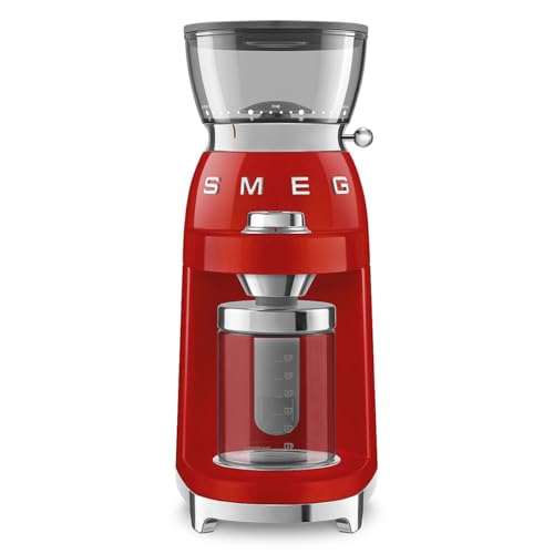 Moulin à café Smeg CGF03RDEU, meule conique, 15 réglages de mouture, réservoir 240 g, rouge