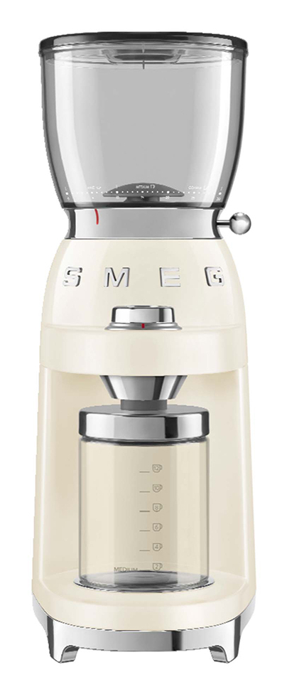 Moulin à café Smeg CGF11CREU, meule conique, 30 niveaux de mouture, réservoir 350 g, finition crème