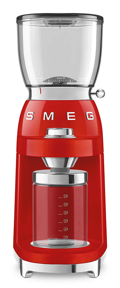 Moulin à café Smeg CGF11RDEU, meule conique, 30 niveaux de mouture, réservoir 350 g, rouge