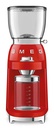 Moulin à café Smeg CGF11RDEU, meule conique, 30 niveaux de mouture, réservoir 350 g, rouge