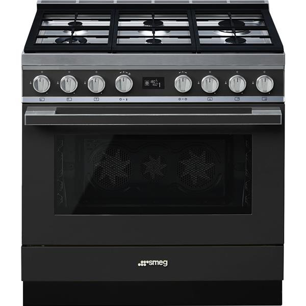 Piano de cuisson Smeg CPF9GPAN, 6 brûleurs gaz, four pyrolyse 115 L, 10 fonctions, anthracite