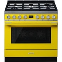 Piano de cuisson Smeg CPF9GPYW jaune, 6 feux gaz, four électrique pyrolyse 115 L, 10 fonctions, programmateur
