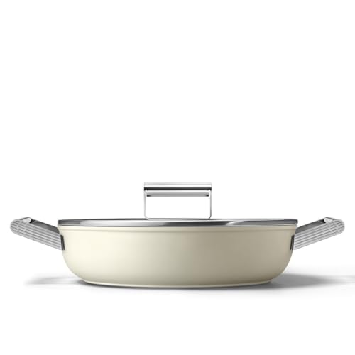 Sauteuse SMEG DPF2812BLM 28 cm, 4,3 l, revêtement céramique sans PFAS, couvercle en verre trempé