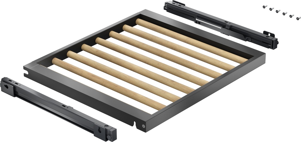 Casier à bouteilles Gaggenau RVA491660, extensible, bois de chêne, aluminium anthracite, rails télescopiques
