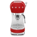 Expresso Smeg ECF02RDEU rouge, pression 15 bar, réservoir 1,1 L, 2 becs, buse vapeur, café moulu