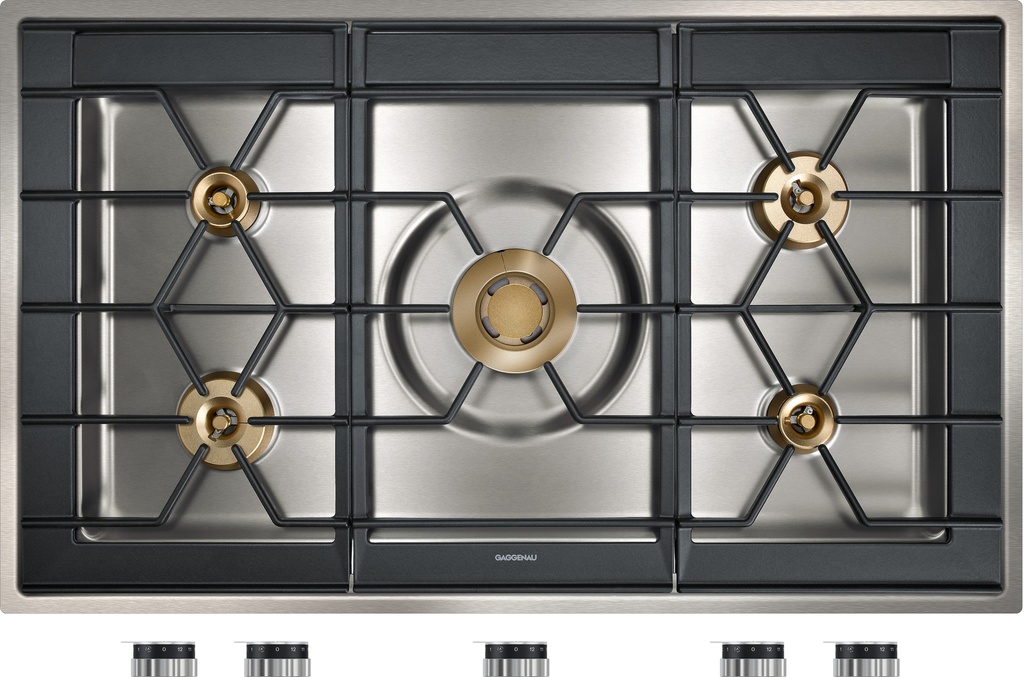 Table de cuisson gaz Gaggenau CG492212, 100 cm, 5 zones, grilles fonte, brûleur Wok