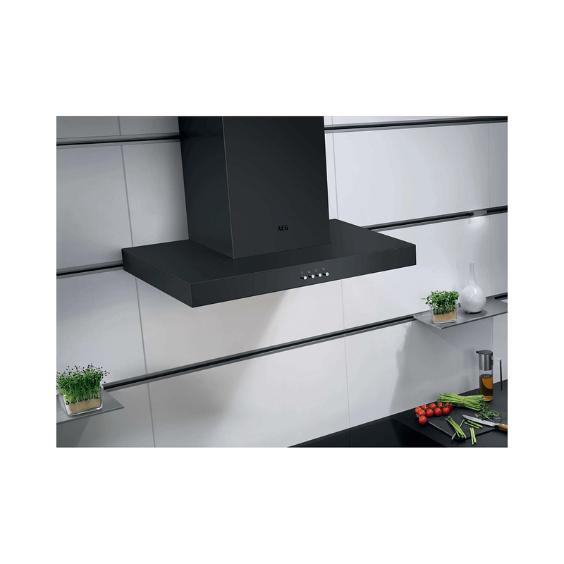 Hotte décorative murale AEG DBE5651B, noir mat, 3 vitesses, éclairage LED, classe A, 640 m³/h