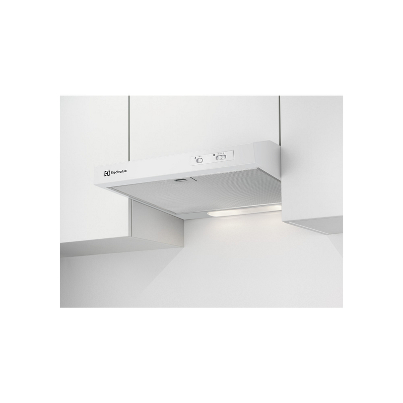 Hotte casquette Electrolux EFU216W, 272 m³/h, 3 vitesses, 2 ampoules LED, filtre aluminium, blanche