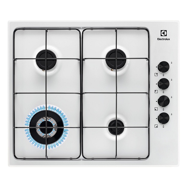 Plaque gaz Electrolux EGS6414W, 60 cm, 4 foyers, allumage électronique intégré aux manettes, sécurité thermocouple