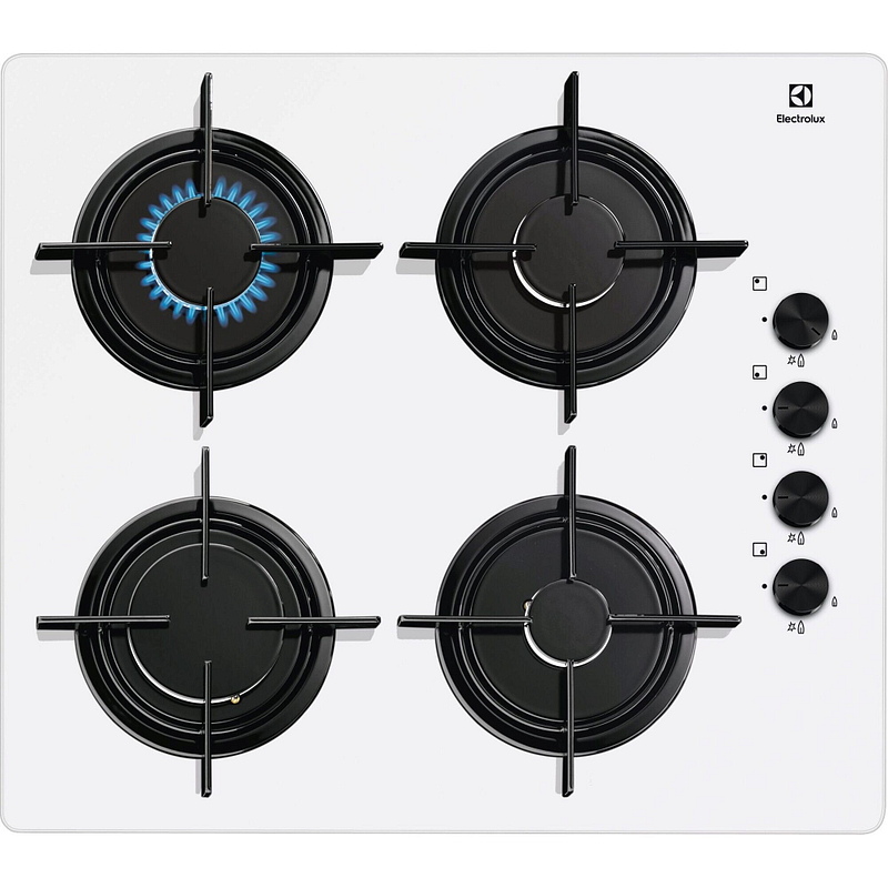 Plaque gaz Electrolux EGT6042NVW, 4 foyers gaz, 60 cm, encastrable, grilles en émail, sécurité thermocouple
