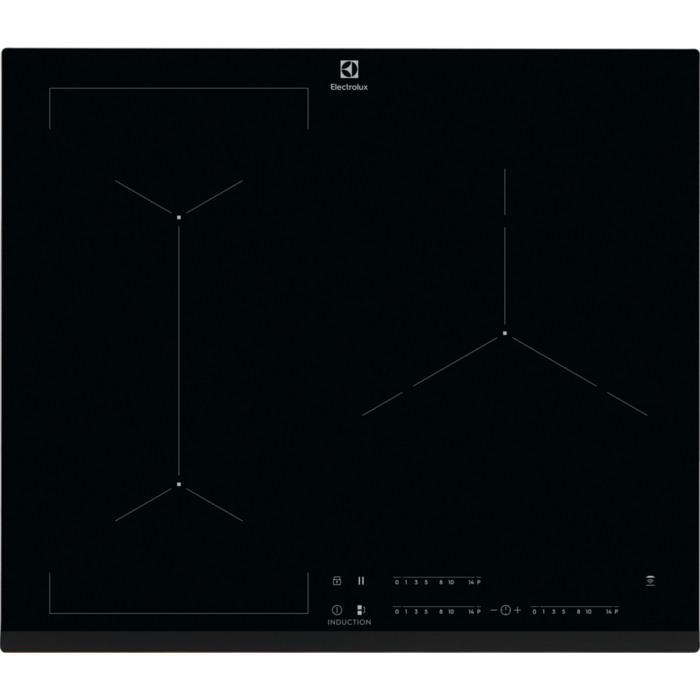 Plaque induction Electrolux EIV63343, 3 zones, fonction Bridge, Hob2Hood, commandes tactiles, noire