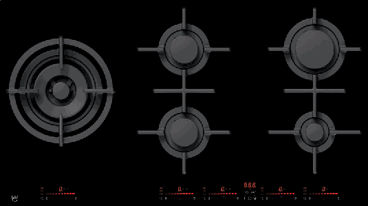 Cuisinière à gaz V ZUG 3107260515, 5 zones, 90 cm, Multi-Slider Choix Direct, BlackDesign