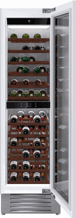Cave à vin V ZUG 5115400005 entièrement intégrable, 72 bouteilles, 2 zones de température, charnière gauche