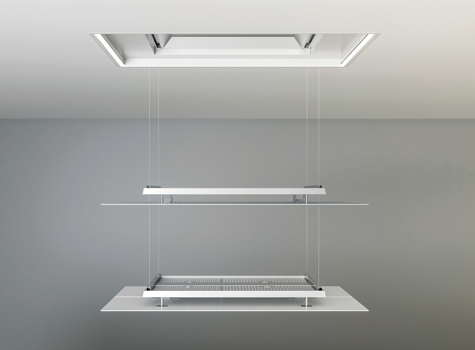 Hotte PANDO 009961, 130 cm, 1550 m³/h, verre blanc, filtre ECO PLASMA