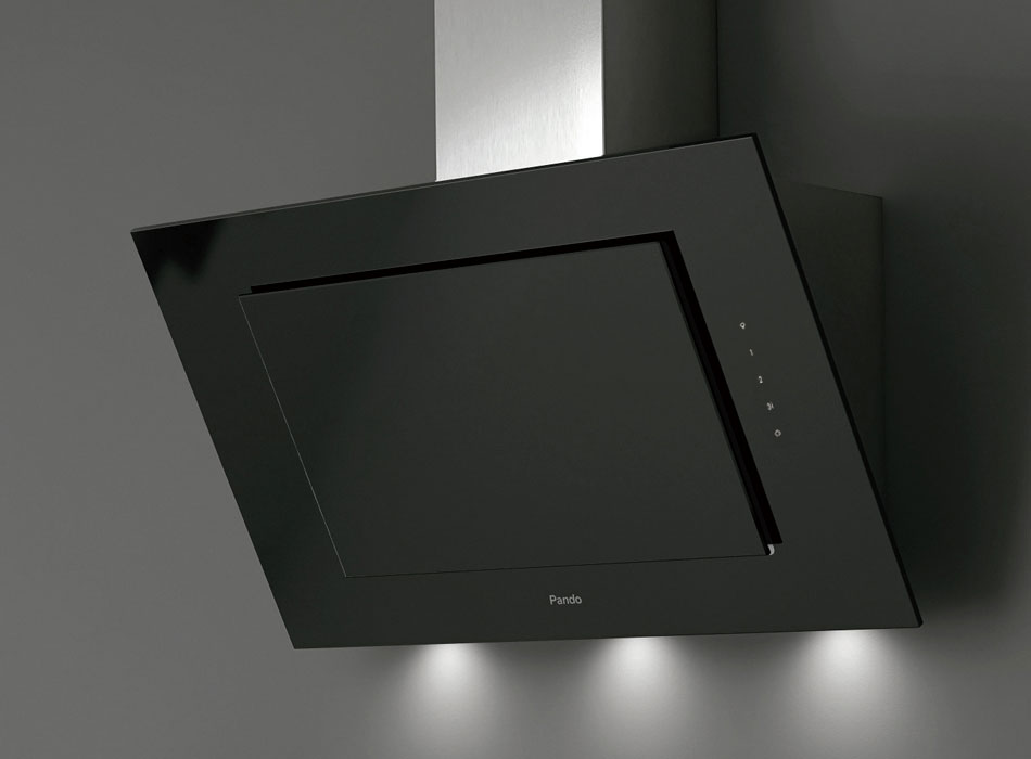 Hotte PANDO 010058, 589 m³/h, verre noir, classe énergétique A+, 26,4 kWh/a
