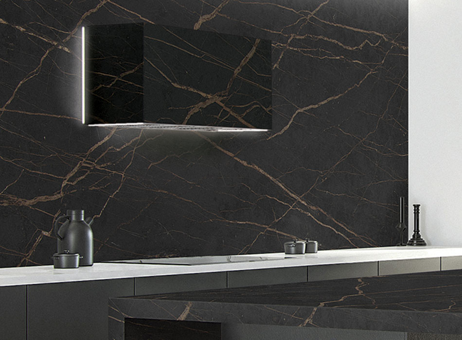 Hotte PANDO 010302, 90 cm, 1050 m³/h, inox-Dekton, moteur interne
