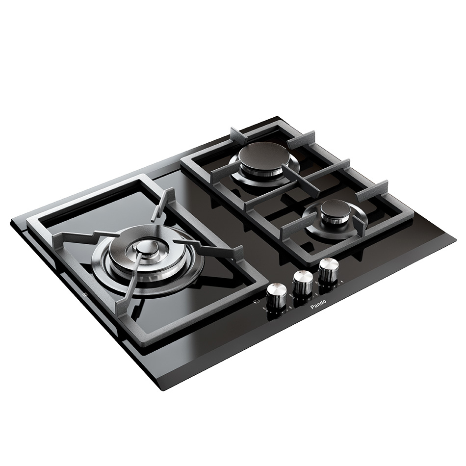 Plaque gaz PANDO PGA-4260, 62 cm, 3 foyers, verre-céramique, 7800 W
