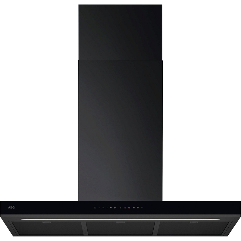 Hotte décorative AEG GB87D91CB, 900 mm noire, 760 m³/h, commande tactile, éclairage LED, 3 filtres aluminium