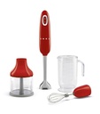 Mixeur plongeant Smeg HBF03RDEU rouge, 700 W, vitesse variable, bouton Turbo, hachoir, fouet et gobelet 1,4 L