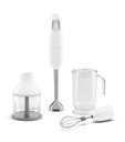 Mixeur plongeant Smeg HBF03WHEU blanc, 700 W, vitesse variable, fonction turbo, hachoir et gobelet 1,4 L