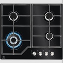 Plaque gaz Electrolux KGG64362K, 60 cm encastrable, 4 brûleurs gaz, allumage intégré aux manettes, dessus verre noir