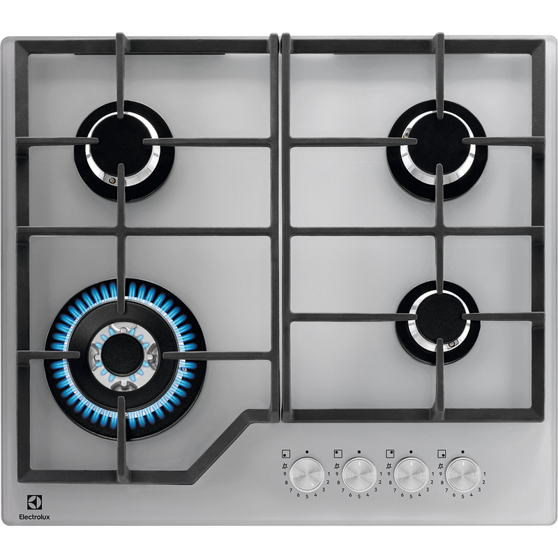 Plaque gaz Electrolux KGG64362S, 4 brûleurs, 60 cm, commandes rotatives, allumage électronique, acier inoxydable