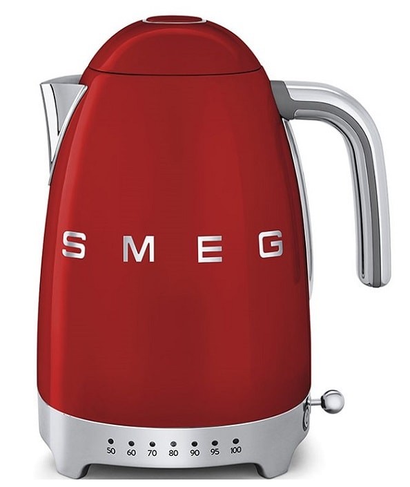 Bouilloire Smeg KLF04RDEU, 1,7 L, 2400 W, rouge, 7 températures réglables, maintien au chaud, acier inoxydable