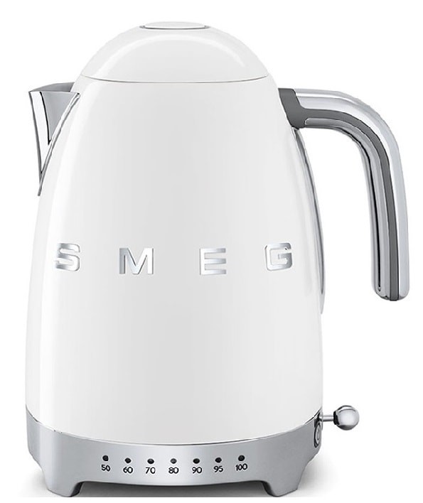 Bouilloire Smeg KLF04WHEU blanche, 1,7 L, 2400 W, 7 températures réglables, maintien au chaud