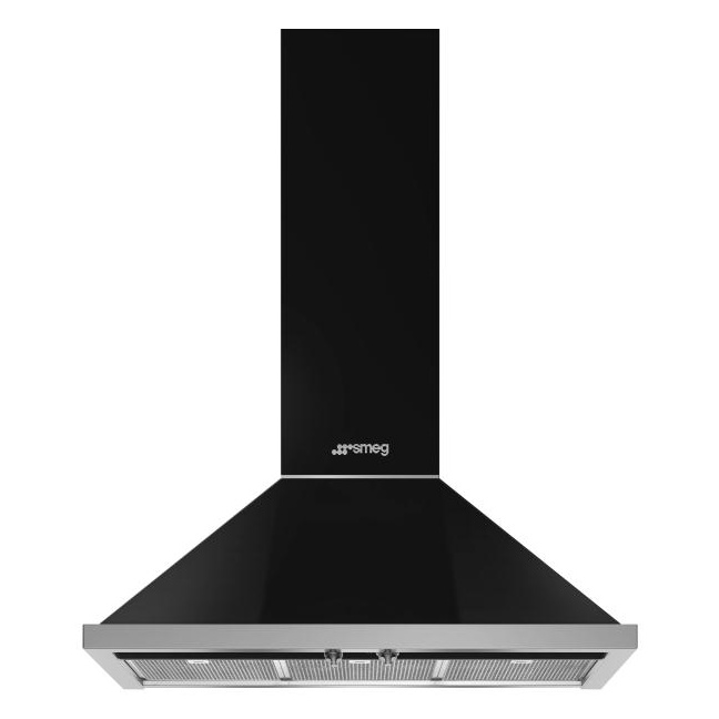 Hotte décorative Smeg KPF9BL, murale noire en acier inoxydable, 630 m³/h, 3 vitesses, éclairage LED