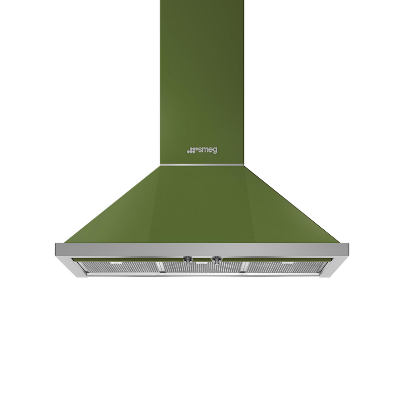 Hotte décorative Smeg KPF9OG, murale, verte, acier inoxydable, 630 m³/h, 3 vitesses, 2 LED