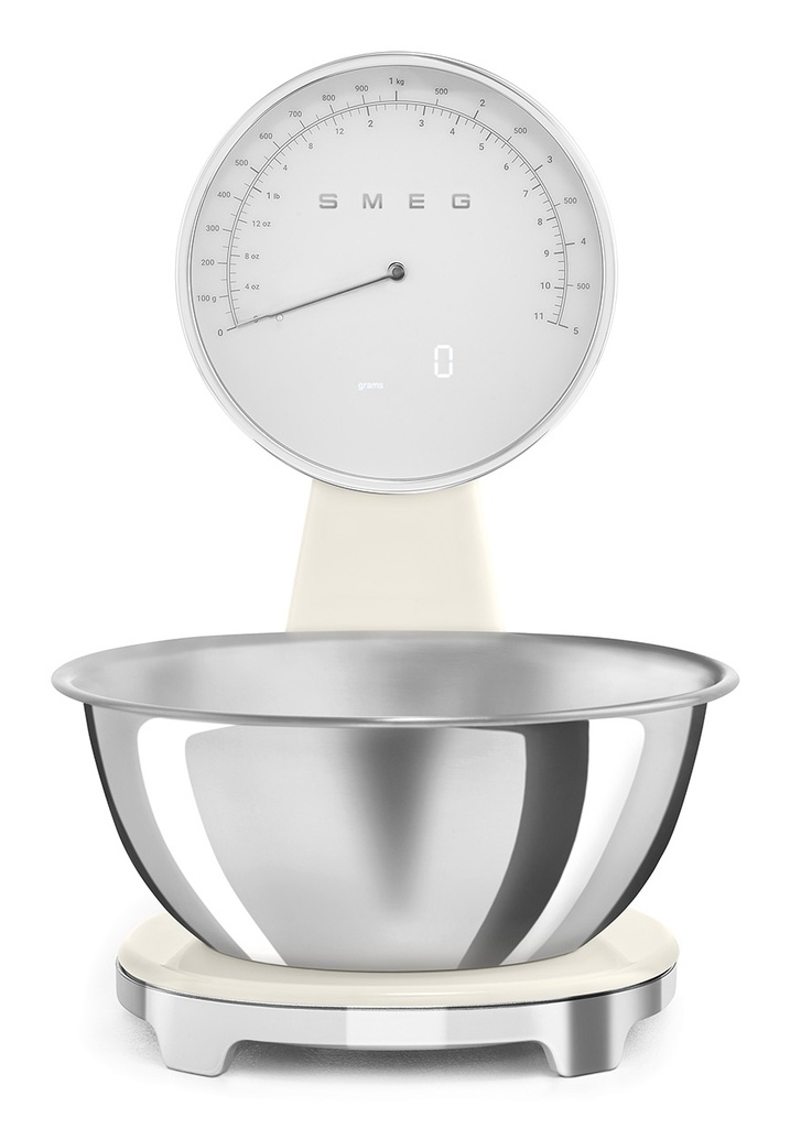 Balance culinaire Smeg KSF01CRWW, bol 1,8 L, précision 1 g, batterie rechargeable, finition crème