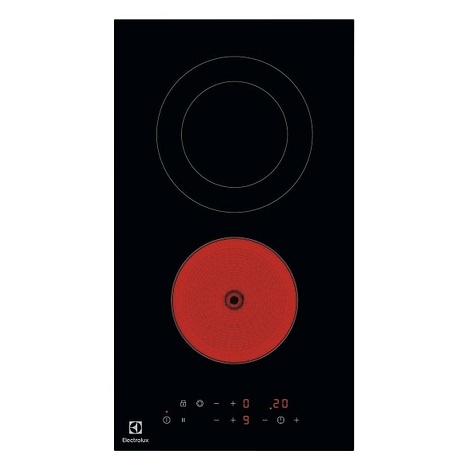 Plaque vitrocéramique Electrolux LHR3233CK, 29 cm, 2 zones, commandes tactiles, minuteur numérique, sécurité enfant