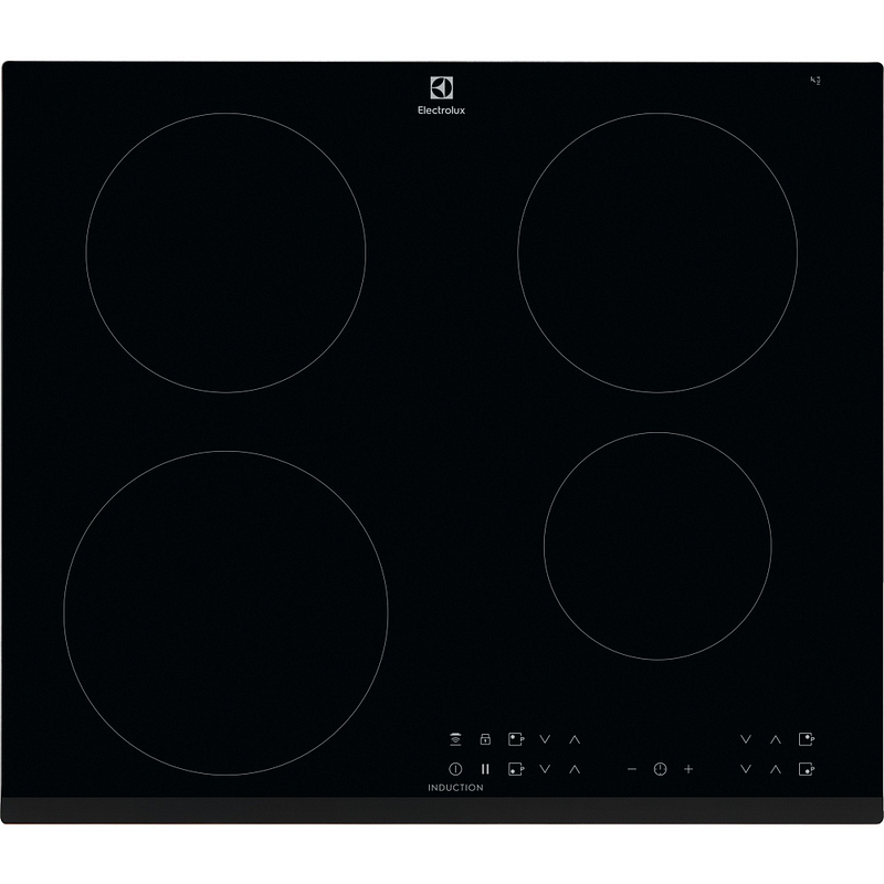 Plaque induction Electrolux LIT6043 noire, 4 zones, commandes tactiles, minuteur, Hob2Hood et sécurité enfant