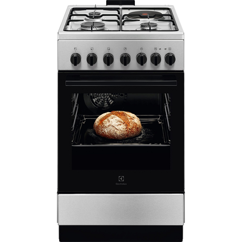 Cuisinière mixte Electrolux LKM520011X, 3 foyers gaz et 1 foyer électrique, four multifonction 57 L, grill