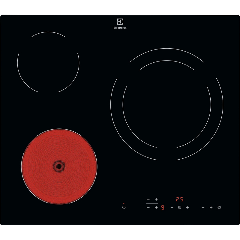 Plaque vitrocéramique Electrolux LR633CK, 3 foyers radiants, noire, dimensions 590x520 mm