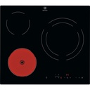 Plaque vitrocéramique Electrolux LR633CK, 3 foyers radiants, noire, dimensions 590x520 mm