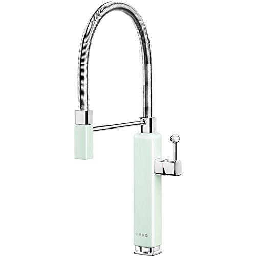 Mitigeur d'évier SMEG MDF50PG avec douchette mobile, bras rotatif 360°, laiton chromé, style années 50