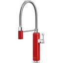 Mitigeur d'évier SMEG MDF50RD rouge, douchette mobile semi-professionnelle, bec à ressort, finition chromée
