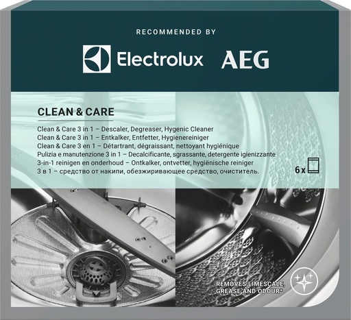 [9029865574] Détartrant Electrolux 9029865574 Clean & Care 3-in-1, lave-linge et lave-vaisselle, 6 sachets, dégraisse