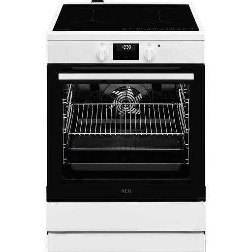 [CIB6642ABW] Cuisinière induction AEG CIB6642ABW blanche, four 73 L SteamBake, 4 zones, touches sensitives, minuteur LED