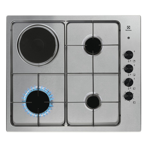 [EGL62821OX] Table de cuisson mixte Electrolux EGL62821OX, 3 foyers gaz et plaque électrique, inox, 60 cm